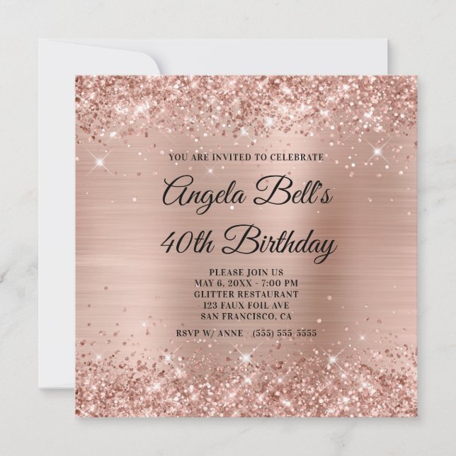 Glittery Light Ro Gold Foil Finare Monogram Inbjudningar (Framsida)