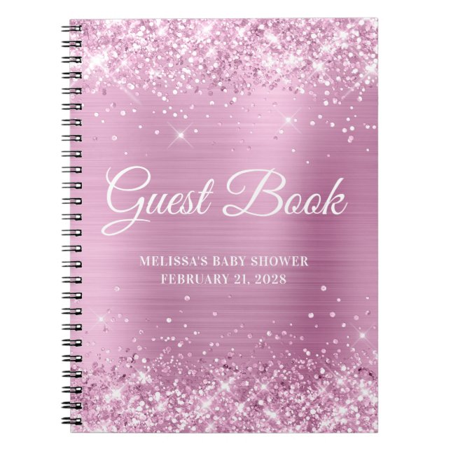 Glittery Light Ro Rosa Baby Shower Guestbook Anteckningsbok (Framsidan)