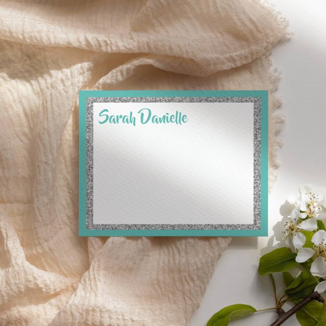 Glittery Light Teal and Silver Flat Card Tack Kort (Skapare uppladdad)