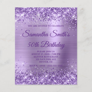 Glittery Lila Foil Monogram 50 födelsedagar Inbjud Flygblad