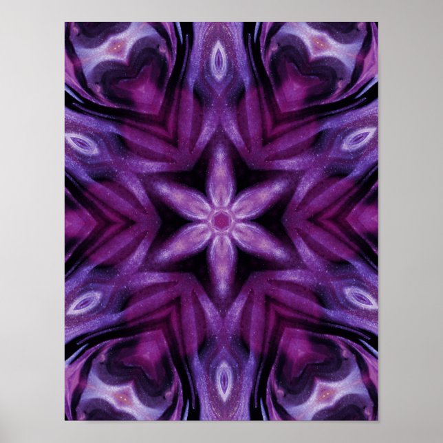 Glittery Lila Kaleidoscope Hearts Gradient Poster (Framsidan)