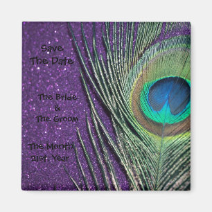 Glittery Lila Peacock Bröllop Magnets Magnet