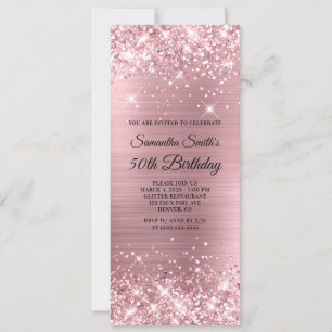 Glittery Ljus rosa Foil 50:e födelsedagen Inbjudningar