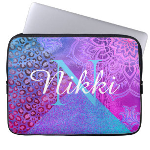 Glittery Lotus Leopard Monogram bärbar dator S Laptop Fodral