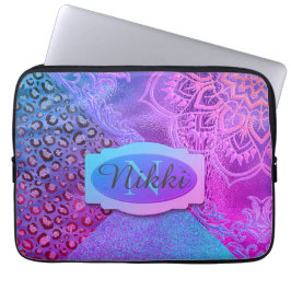 Glittery Lotus Leopard Monogram Laptop Fodral