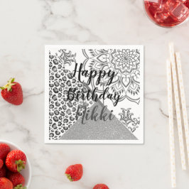 Glittery Mandala Leopard Personlig Födelsedag Pappersservett