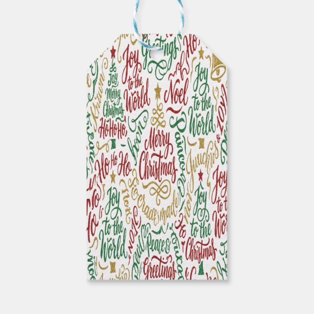 Glittery Merry Christmas and Joy Typography Presentetikett (Baksidan)