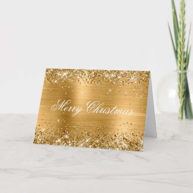 Glittery Metallic Gold Family Photo Kort (Framsida)