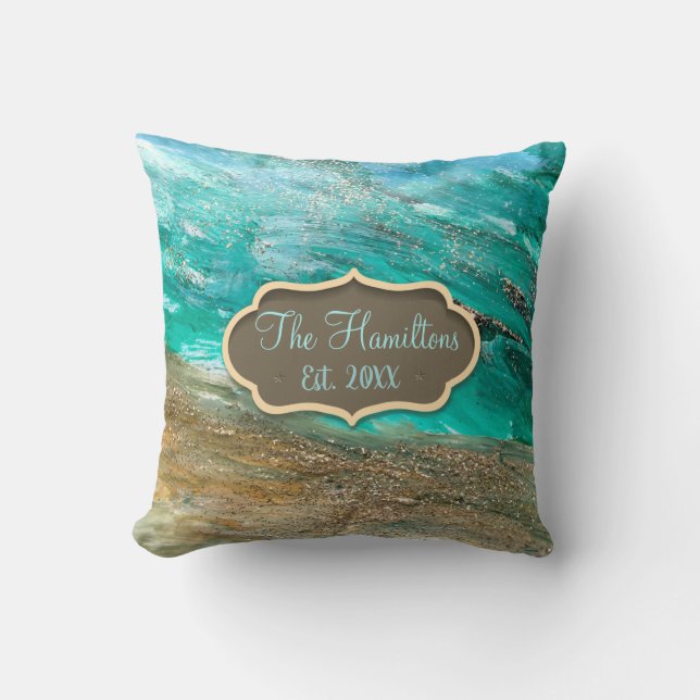 Glittery Modern Abstrakt Personlig Family Namn Kudde (Framsida)