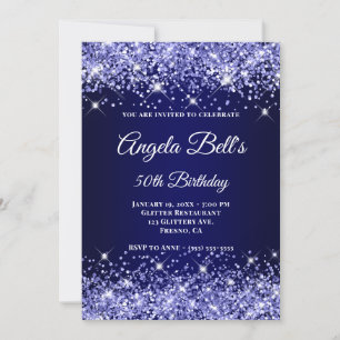 Glittery Navy Blue Ombre Finare Monogram Inbjudningar
