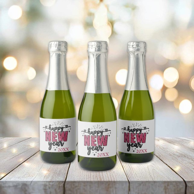 Glittery Nyårsafton Party (Glittery New Years Party Mini Sparkling Wine Bottle Labels)
