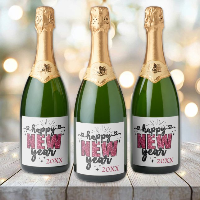 Glittery Nyårsafton Party (Glittery New Years Party Sparkling Wine Bottle Label)