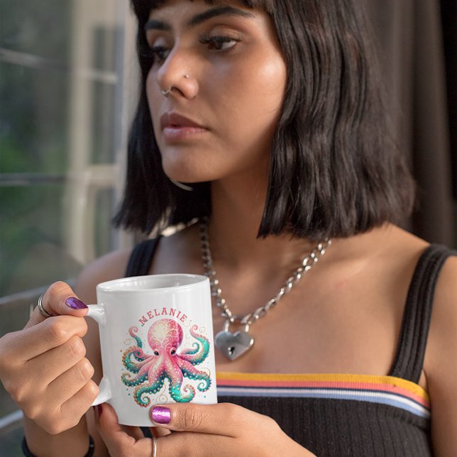 Glittery Octopus Watercolor Monogram Coffee Mugg (Skapare uppladdad)