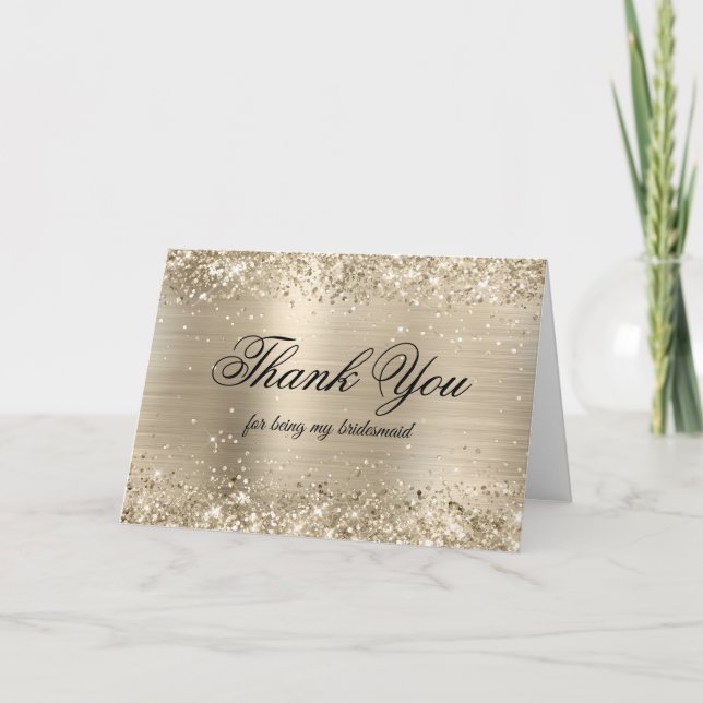 Glittery Pale Gold Foil Bridesmaid Tack Kort (Framsida)