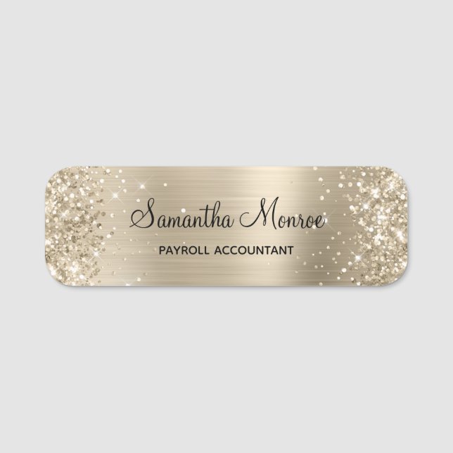 Glittery Pale Gold Foil Namnbricka (Framsida)
