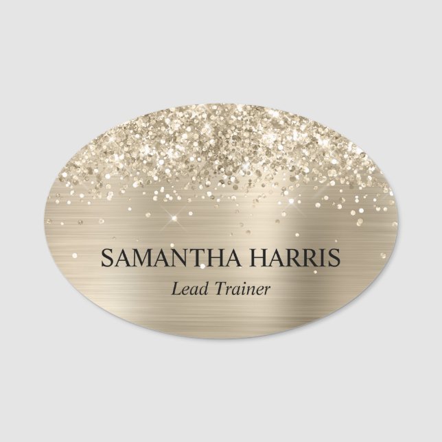 Glittery Pale Gold Foil Rectangle Logo Namnbricka (Framsida)