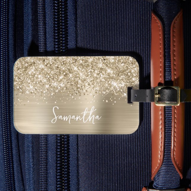 Glittery Pale Gold Glam Name Bagagebricka (Framsida Insitu 4)