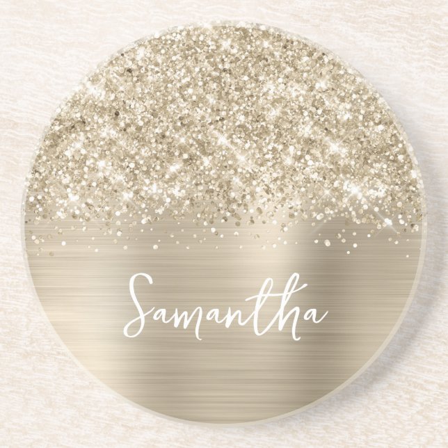Glittery Pale Gold Glam Name Underlägg (Framsidan)