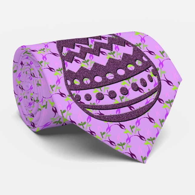 Glittery-Påskägg på Abstrakt Flower Lilac Tie Slips (Rullad)