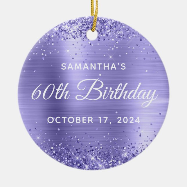 Glittery Periwinkle Foil 60 Birthday Julgransprydnad Keramik (Framsidan)