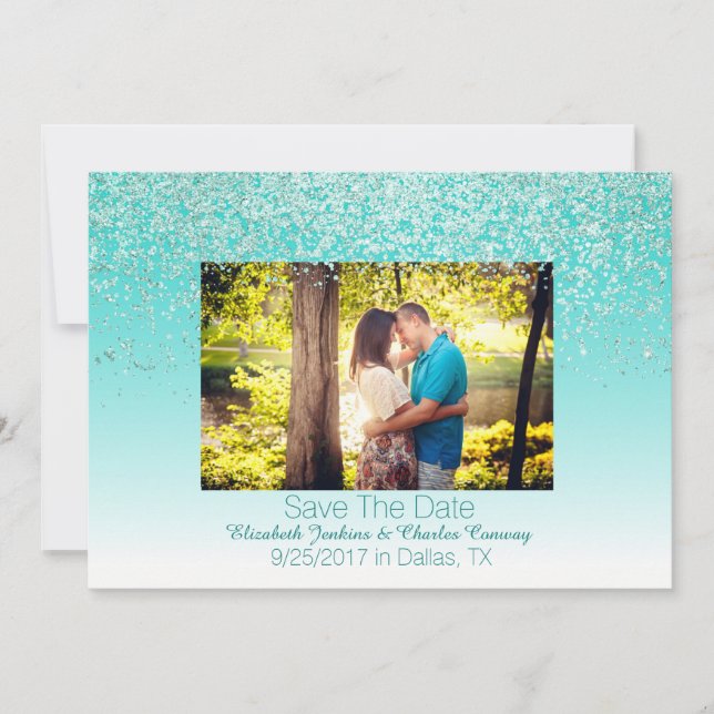 Glittery Photo Bröllop spara datum Card Datumet (Framsida)