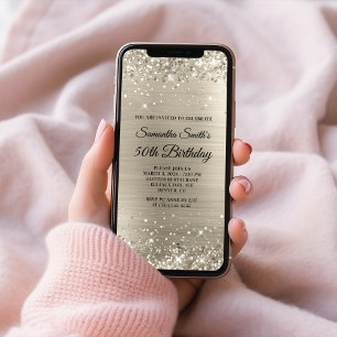 Glittery Platinum 50:e födelsedagen Inbjudningar