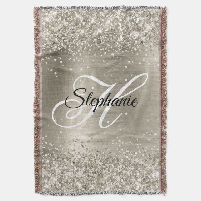 Glittery Platinum Foil Finare Monogram Filt (Framsidan Vertikal)