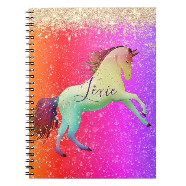 Glittery Rainbow Unicorn Anteckningsbok (Framsidan)
