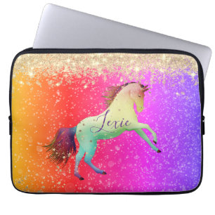 Glittery Rainbow Unicorn Personlig Laptop Fodral