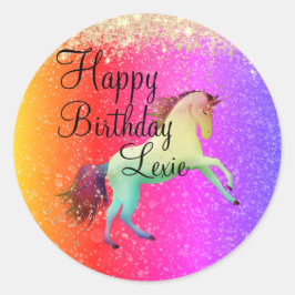 Glittery Rainbow Unicorn Runt Klistermärke