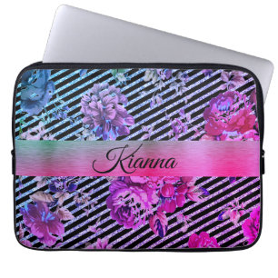 Glittery Rand Shock rosa och Teal Blommigt Laptop Fodral