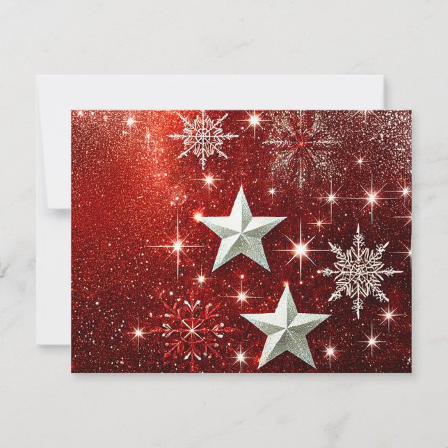 Glittery Red Background with Snowflakes Julkort (Framsida)