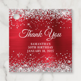 Glittery Red Monogram 50th Birthday Tack Gåvor Etiketter