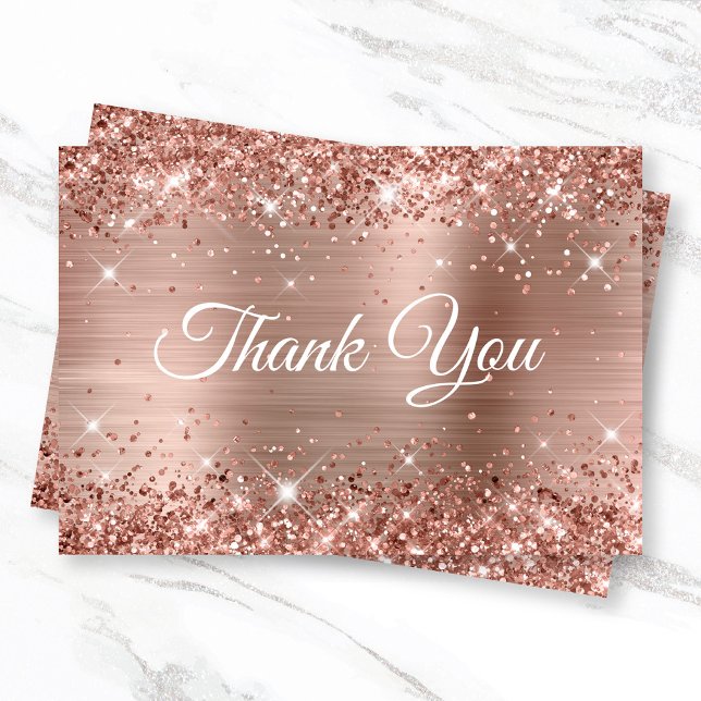 Glittery Ro Gold Foil 21:a födelsedagen Tack Kort (Glittery Rose Gold Flat Invites)