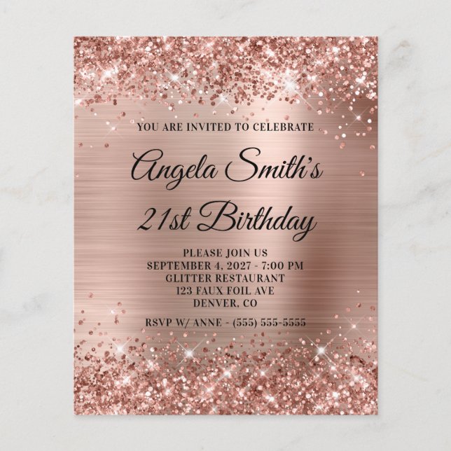 Glittery Ro Gold Foil 21 Birthday Inbjudan (Framsida)