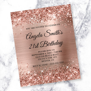 Glittery Ro Gold Foil 21 Birthday Inbjudan Flygblad