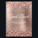 Glittery Ro Gold Foil 21st Birthday Guestbook Anteckningsbok<br><div class="desc">Skapa din egen gäst bok för hennes 21:a födelsedag party firande i den här tomma anteckningsboken. Girly faux sparkly, ro guld färgad glitter överst och grund kant över en ro guld och rosa finge metallfolie digital konst. Du kan anpassa teckensnittet stil och storlekt efter behov. Du kan också ändra bakgrunden...</div>