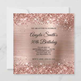 Glittery Ro Gold Foil 30års födelsedag Inbjudningar