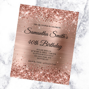 Glittery Ro Gold Foil 40:e födelsedagen Inbjudan Flygblad