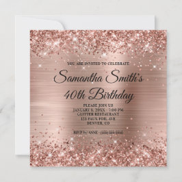 Glittery Ro Gold Foil 40:e födelsedagen Inbjudningar