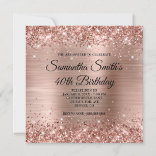 Glittery Ro Gold Foil 40:e födelsedagen Inbjudningar