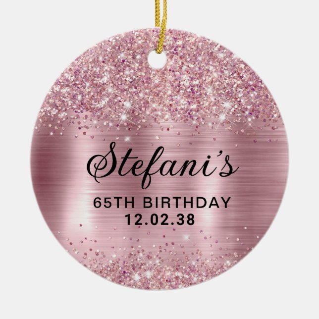 Glittery  Ro Gold Foil 65e Birthday Julgransprydnad Keramik (Framsidan)