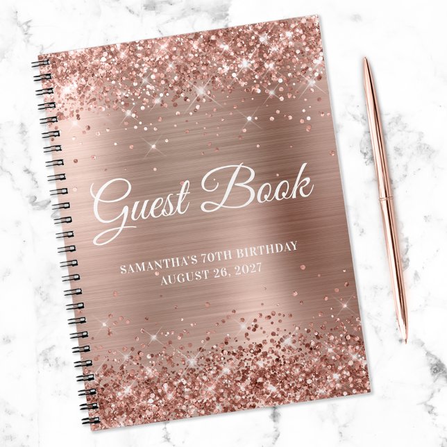 Glittery Ro Gold Foil 70:e födelsedagen Guestbook Anteckningsbok (Skapare uppladdad)