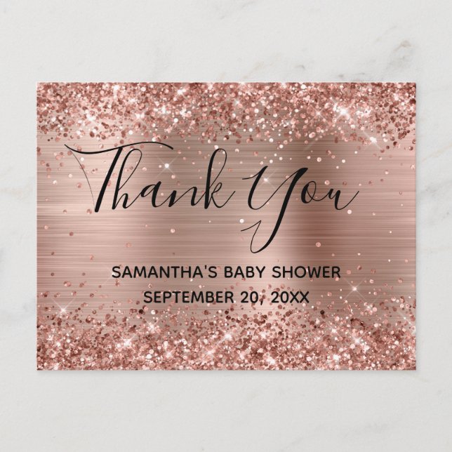 Glittery Ro Gold Foil Baby Shower Tack Vykort (Framsida)