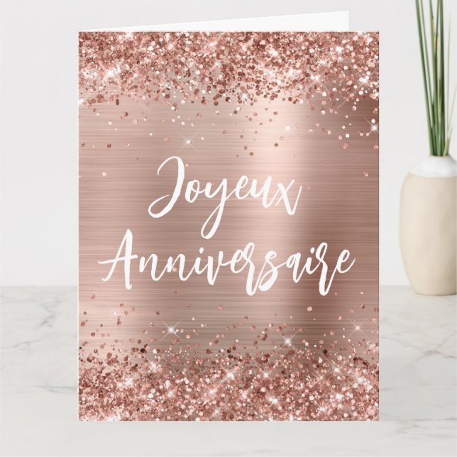 Glittery Ro Gold Foil Big Joyeux Anniversaire Kort (Framsida)