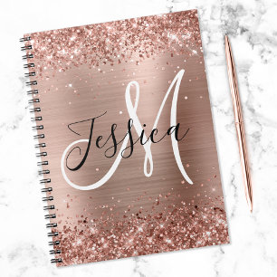 Glittery Ro Gold Foil Black and White Monogram Anteckningsbok