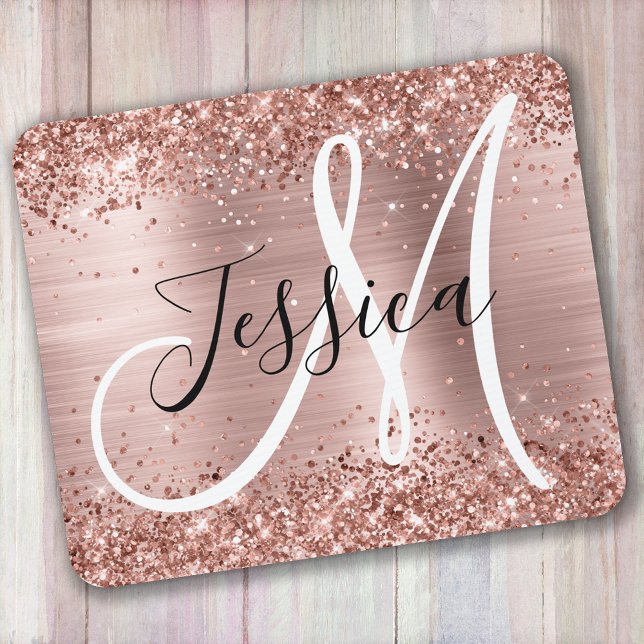 Glittery Ro Gold Foil Black and White Monogram Musmatta (Skapare uppladdad)