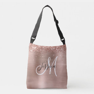 Glittery Ro Gold Foil Black White Monogrammad Axelväska