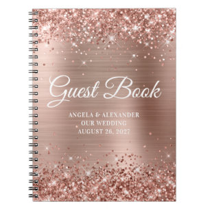 Glittery Ro Gold Foil Bröllop Guestbook Anteckningsbok