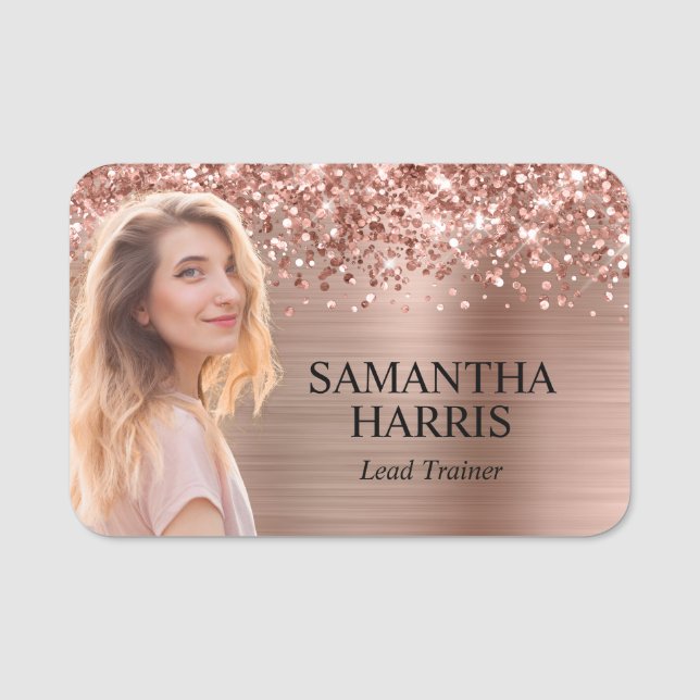 Glittery Ro Gold Foil Cutout Photo Namnbricka (Framsida)